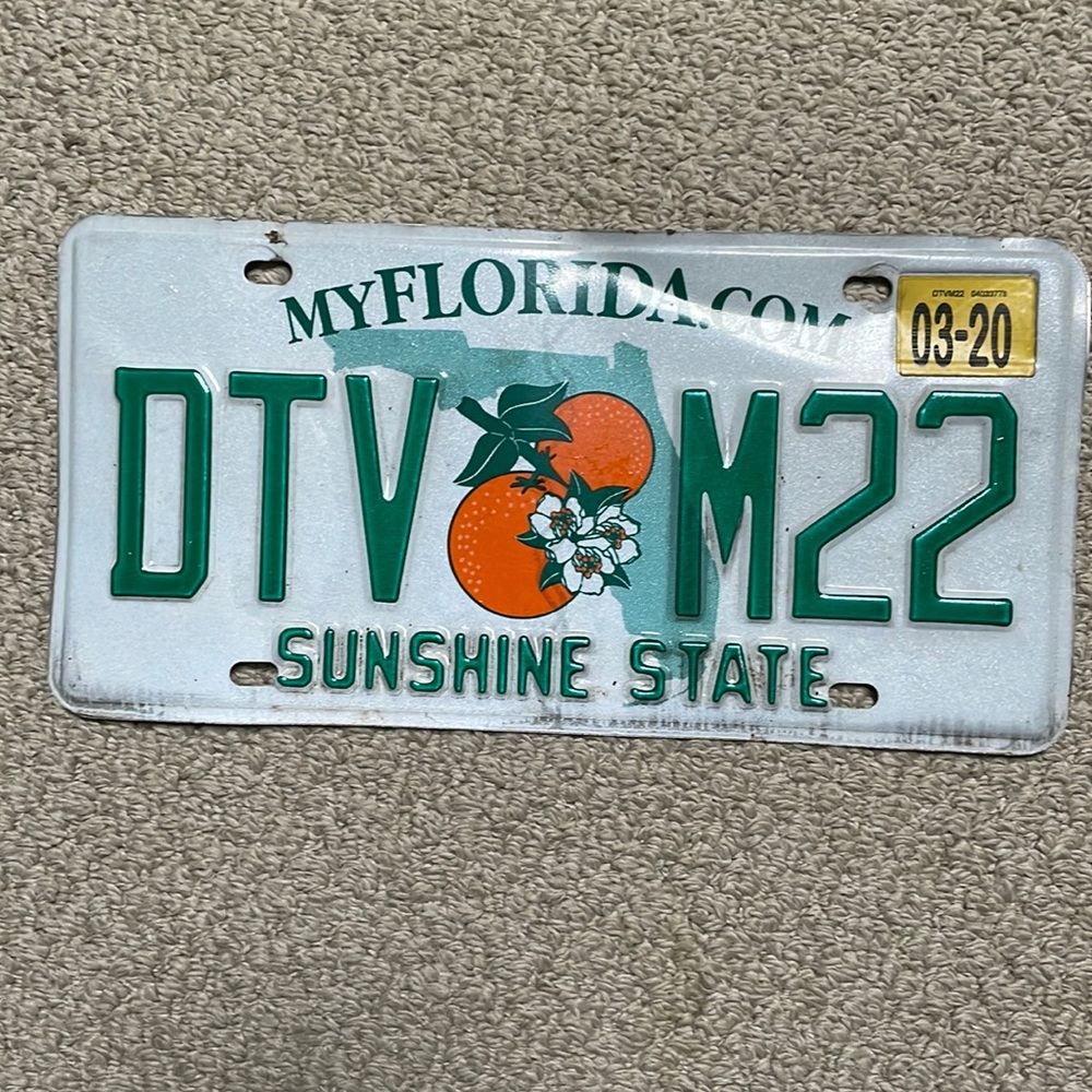 Florida State Motor Vehicle License Plate